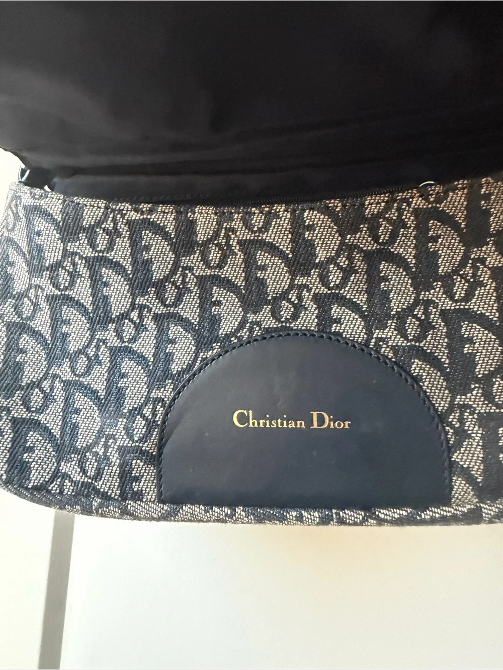 Dior Navy and Beige Logo Jacquard Crossbody Bag with Gold-Tone Accent